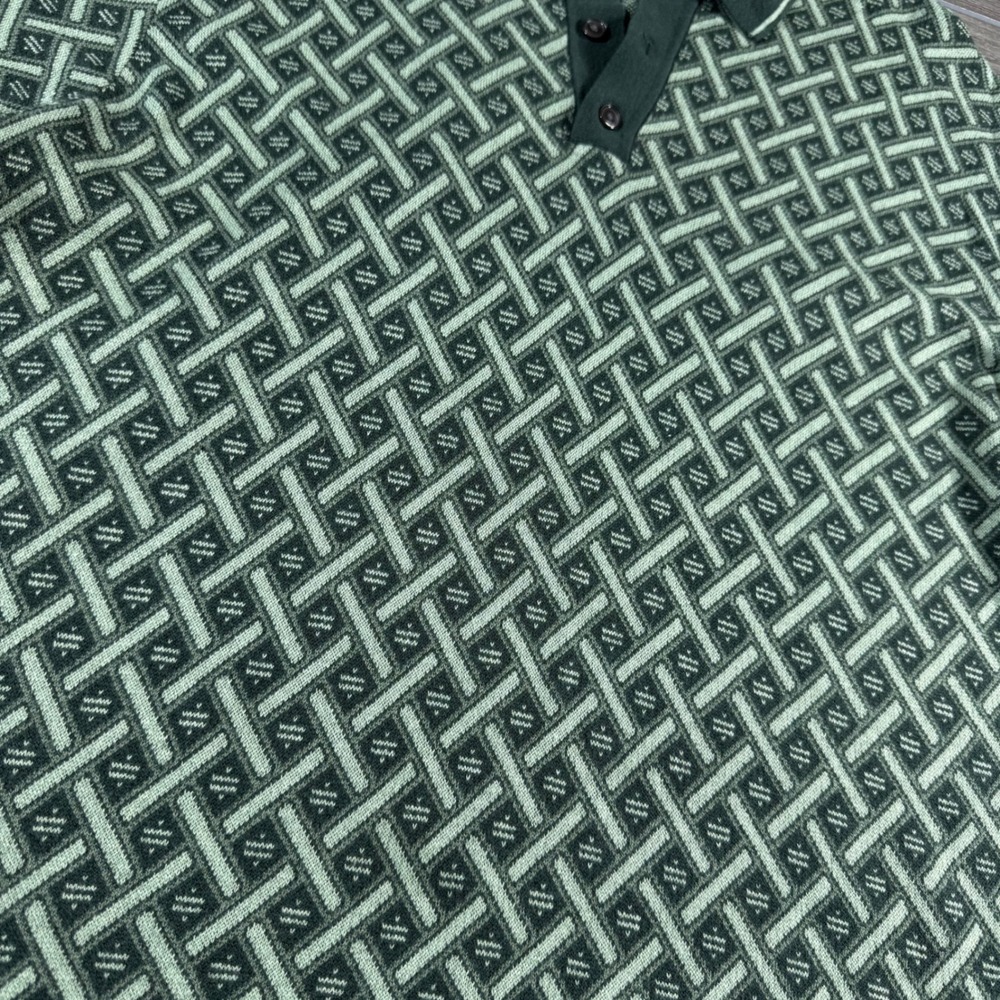 Abercrombie & Fitch Knit Polo XL Green Geometric Lattice Short Sleeve Sweater - Picture 6 of 6